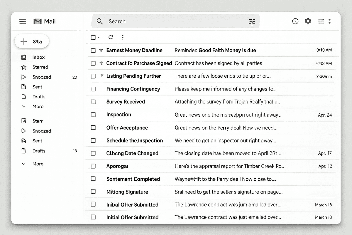 Overwhelming email inbox showing 100+ unread messages and coordination chaos